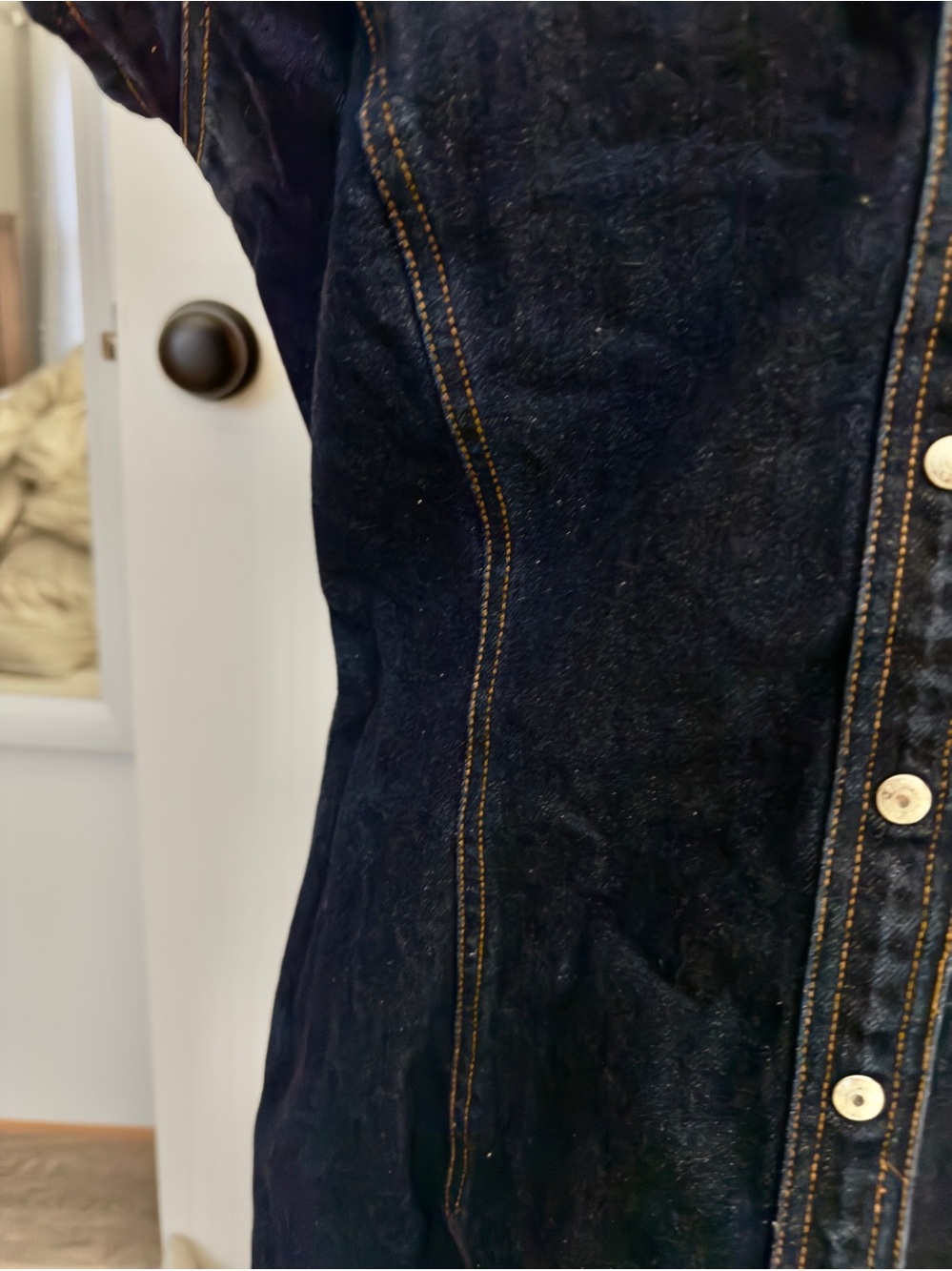 Tommy Hilfiger SZ 12 dark blue denim dress. Cap sleeve snap front. - Picture 3 of 12